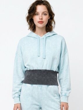 FREE PEOPLE | FP MOVEMENT Icy Blue Hoodie Gray Ribbed Cutout Back Women’s Size M